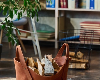 Accessoire de cheminée, ancien Panier, Porte Buches, bois 64 x 57 cm
