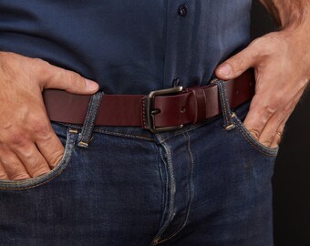 Personalized Handmade Leather Men's Belt - Casual Black, Engraved, Best Man Gift, Father's Day Gift