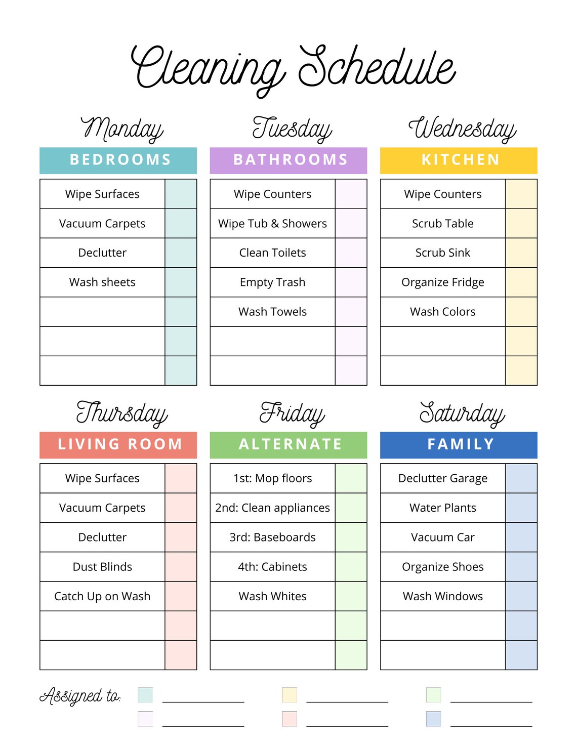 Dry Erase Cleaning Schedule Etsy