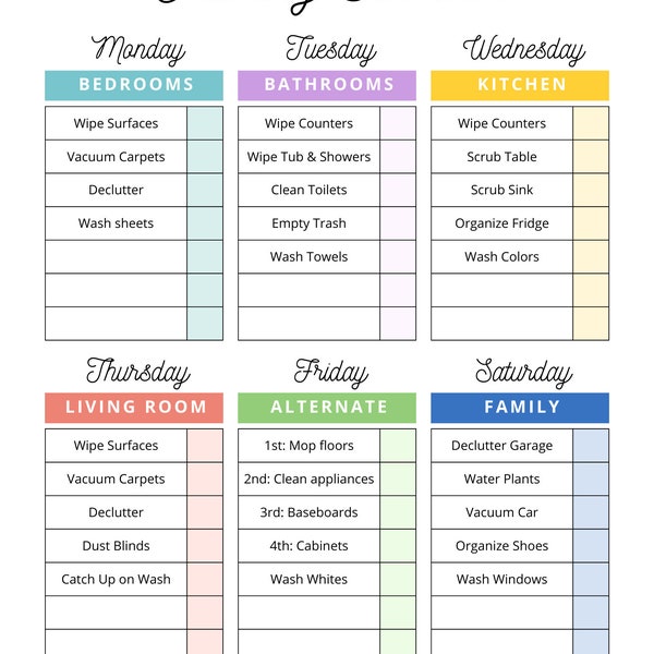 Dry Erase Cleaning Schedule Poster