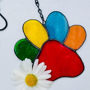 Pet Memorial Dog / Cat Paw Print Stained Glass Gift