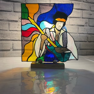 Stained glass Jimi Hendrix Psychadelic Suncatcher Art Unique Gift