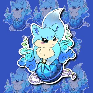 Kawaii Fantasy Divine Fox and Temari Ball Holographic Sticker
