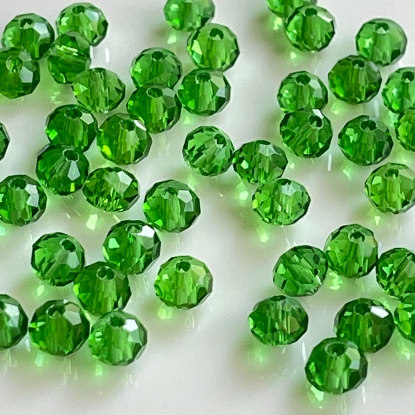 50 - 6mm Transparent Deep Green Crystal Beads #586