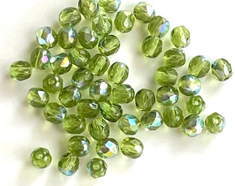 50 - 4mm Olivine AB Czech Glass Beads #822