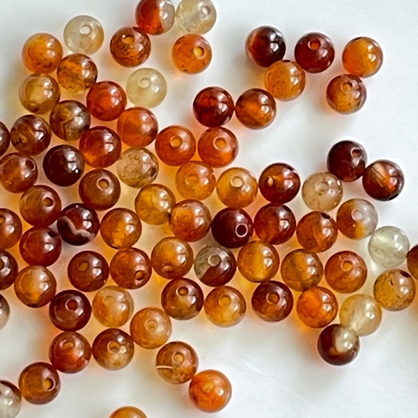 75 - 4mm Natural Stone Peacock Vein Smooth Round Beads #86