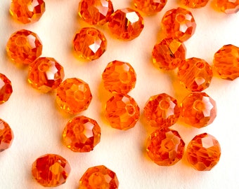 25 - 8mm Orange Rondelle Crystal Beads #3595