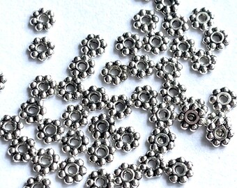 50 - 4mm Antique Silver Daisy Spacer Beads #1549