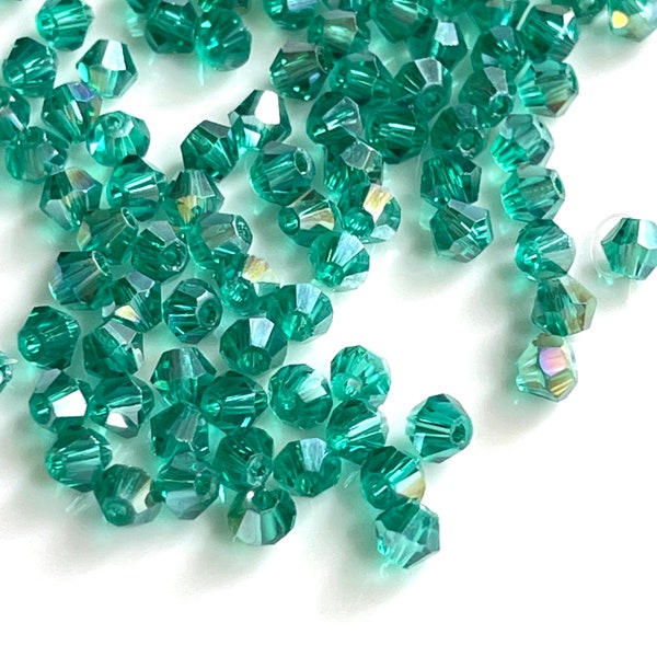 100 - 4mm Peacock Green AB Crystal Bicone Beads #968