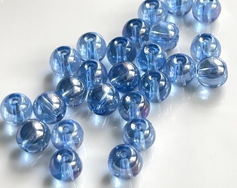 25 - 8mm Light Blue AB Smooth Round Beads #698