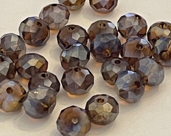 25 - 8mm Deep Amber AB Faceted Rondelle Austrian Crystal Beads #491