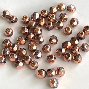 50 - 4mm Crystal Sunset - Rose Gold Czech Glass Beads #948 •••••