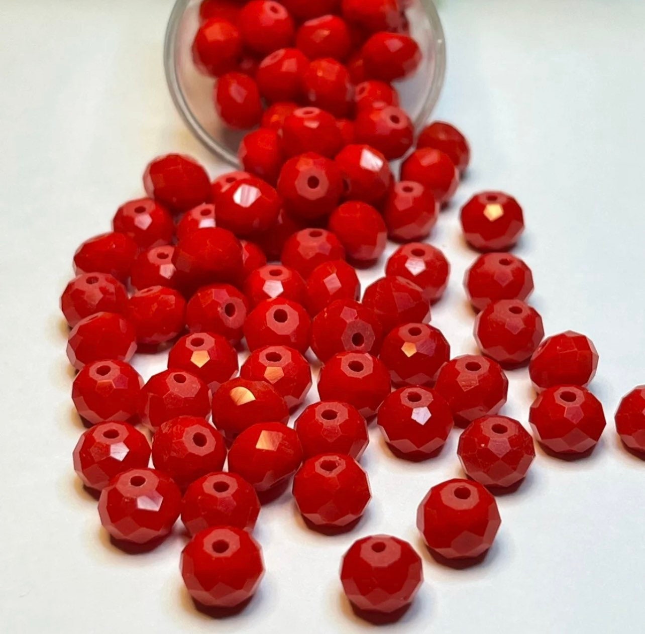 8mm Rondelle Crystal Beads, RED Crystal Beads - Silver Enchantments