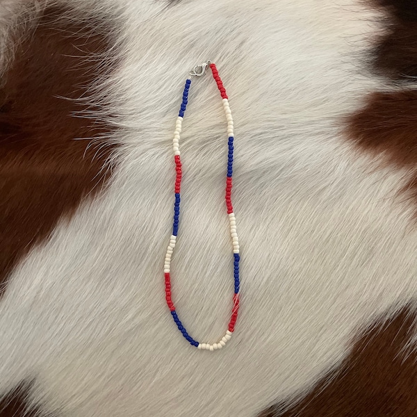 The USA~Red, white, and blue beaded necklace