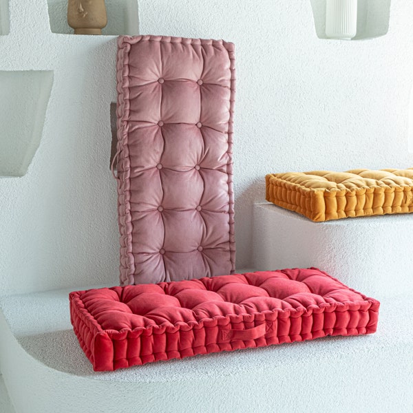 Französisches Kissen, Samt Bankauflage, elegantes Sofakissen, Tagesbettkissen, individuelles Tufted Kissen, Palettenkissen, Terrassenkissen, Kinderkissen