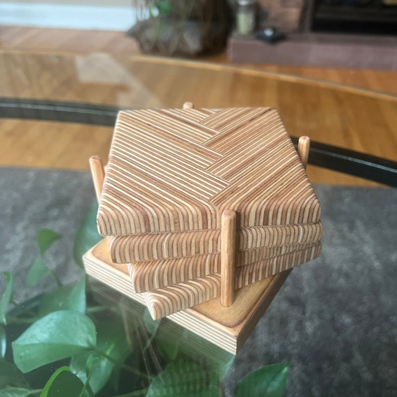 Patterned Plywood End Grain Coasters Etsy