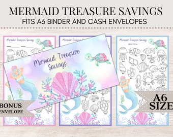 Mermaid Treasure Savings | Mermaid Savings Challenge | A6 Savings Challenge | A6 Savings Tracker | Savings Challenge | Cash Envelope | M40