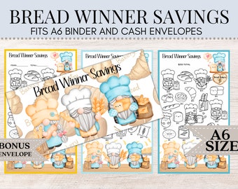 Bread Winner Savings | Gnome Savings Challenge | A6 Savings Tracker | Savings Challenge | Cash Envelope | Savings Printable M37