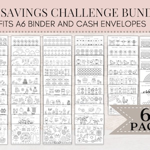 A6 Savings Challenge Bundle | 60 pages | Printable A6 Savings Challenge | A6 Savings Tracker | Cash Binder & Envelope | Printable  D60