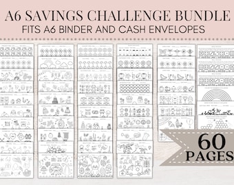 A6 Savings Challenge Bundle | 60 pages | Printable A6 Savings Challenge | A6 Savings Tracker | Cash Binder & Envelope | Printable  D60