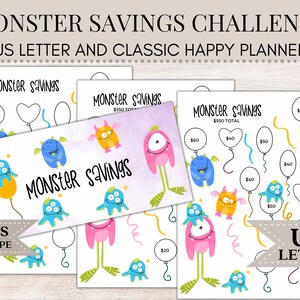 Monster Savings Challenge | Monster Savings Tracker | Savings Challenge | Savings Tracker | Cash Envelope | Savings Printable | US letter