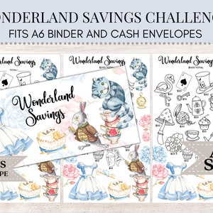 Wonderland Savings Challenge | A6 Tracker | Savings Challenge | Savings Tracker | Cash Envelope | Savings Printable |A6 Savings C45