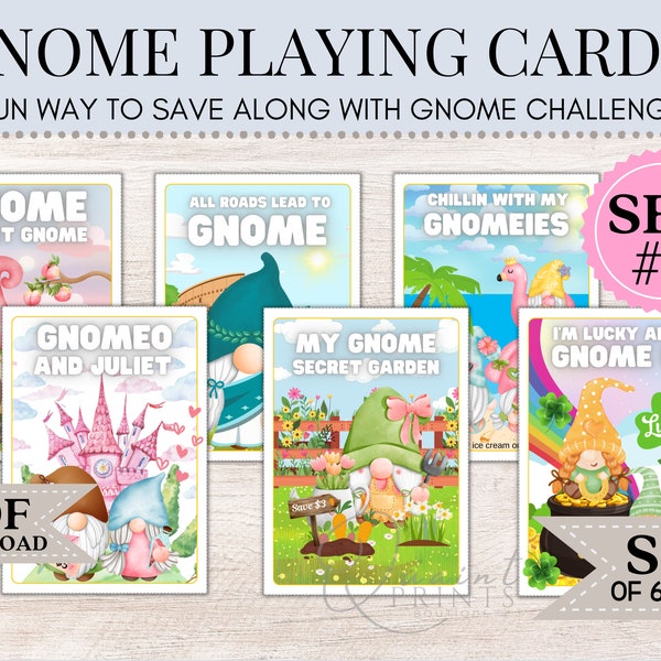 Gnome Playing Cards | Play Along With Gnome Challenges | Savings Challenge Cards | Savings Printable | Savings Tracker