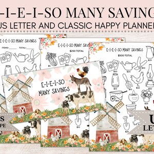 E-I-E-I-SO Many Savings Challenge | Farm Savings Challenge | Savings Tracker | Cash Envelope | Savings Printable | US Letter | C96