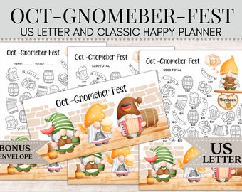 Outubro-Gnomeber-Fest | Desafio de economia do Gnomo | Desafio de Poupança | Rastreador de poupança | Envelope de dinheiro | Poupança para impressão C38