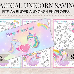 Magical Unicorn Savings | Savings Challenge | A6 Savings Challenge | A6 Savings Tracker | Unicorn Savings Challenge | Cash Envelope | U20