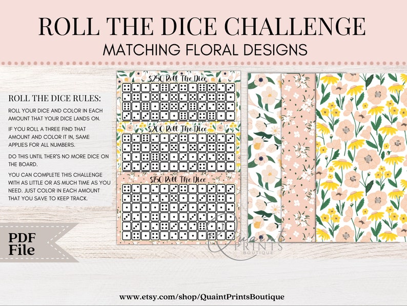 Roll the Dice Savings Challenge Roll the Dice Challenge Etsy Australia