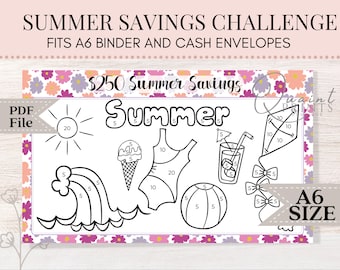 Sommer Spar | A6 Spar-Challenge | Mini Spar | Geldstopfen | A6 Spar tracker | Geldbuch & Umschlag | Druckbare Spar | 042