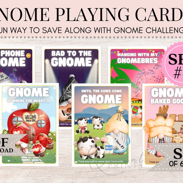 Gnome Playing Cards | Play Along With Gnome Challenges | Savings Challenge Cards | Savings Printable | Savings Tracker