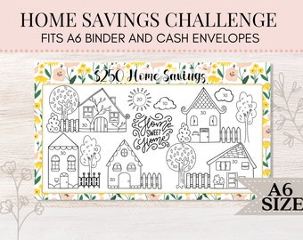 Home Savings | Haussparen | A6 Spar-Challenge | Mini Spar-Tracker | Spar-Tracker | Sammelmappe & Umschlag | Druckbare Einsparungen