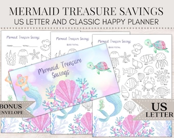 Mermaid Treasure Savings | Mermaid Savings Tracker | Savings Challenge | Savings Tracker | Cash Envelope | Savings Printable M40