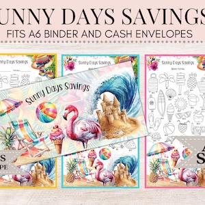 Sunny Days Savings | Savings Challenge | A6 Savings Challenge | Savings Tracker | Summer | Vacation | Travel Savings | Cash envelope M28