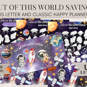 Puede incluir: Un conjunto de rastreadores de ahorros imprimibles con temática espacial para un planificador clásico. Los rastreadores presentan un fondo de galaxia con estrellas, planetas y cohetes. Los rastreadores están disponibles en dos tamaños: US letter y planificador clásico. Los rastreadores incluyen un sobre de bonificación.