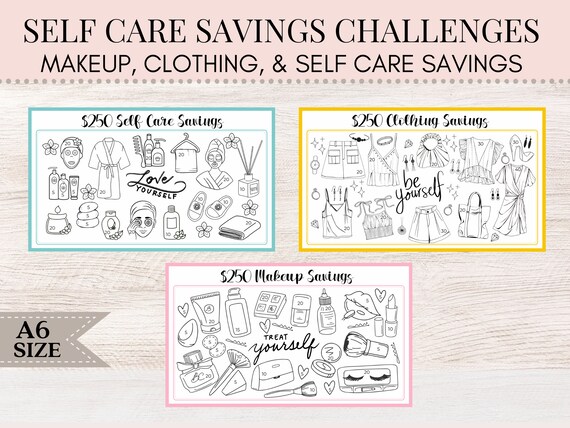 Self Care Savings Bundle | A6 Savings Challenge | A6 Savings Tracker | A6 Savings Binder | Cash Envelopes | A32