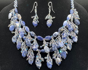 Halskettingen met blauwe kralen, Unieke halskettingen, Unieke sieraden, Halskettingen met oorbellen, Turquoise halskettingen, Elegante sieraden