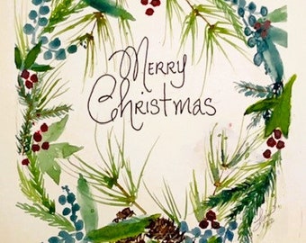 Merry Christmas Wreath, Christmas Cards, Greeting Cards, Holiday Greetings