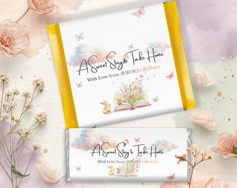 A New Chapter Chocolate Bar Wrapper, Book Theme Party Favor (Editable Canva Template)