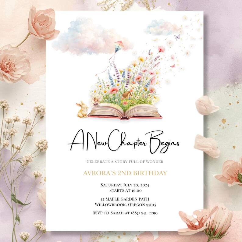 Storybook Birthday Invitation: Pastel Watercolor, Chapter Two, Canva ...