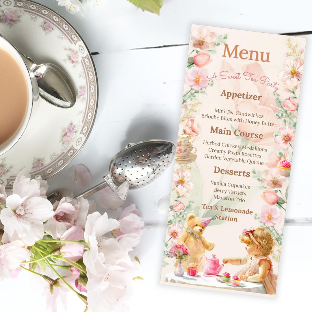 Sample Menu For Tea Party Tea Party Menu Template | Editable Canva Birthday Menu | Elegant Floral ...