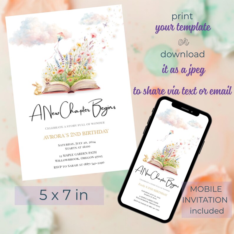 Storybook Birthday Invitation: Pastel Watercolor, Chapter Two, Canva ...
