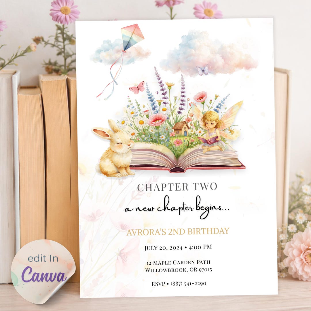 Chapter Two Birthday Invitation, Fairy Tale Storybook Girl Invite, 2nd ...