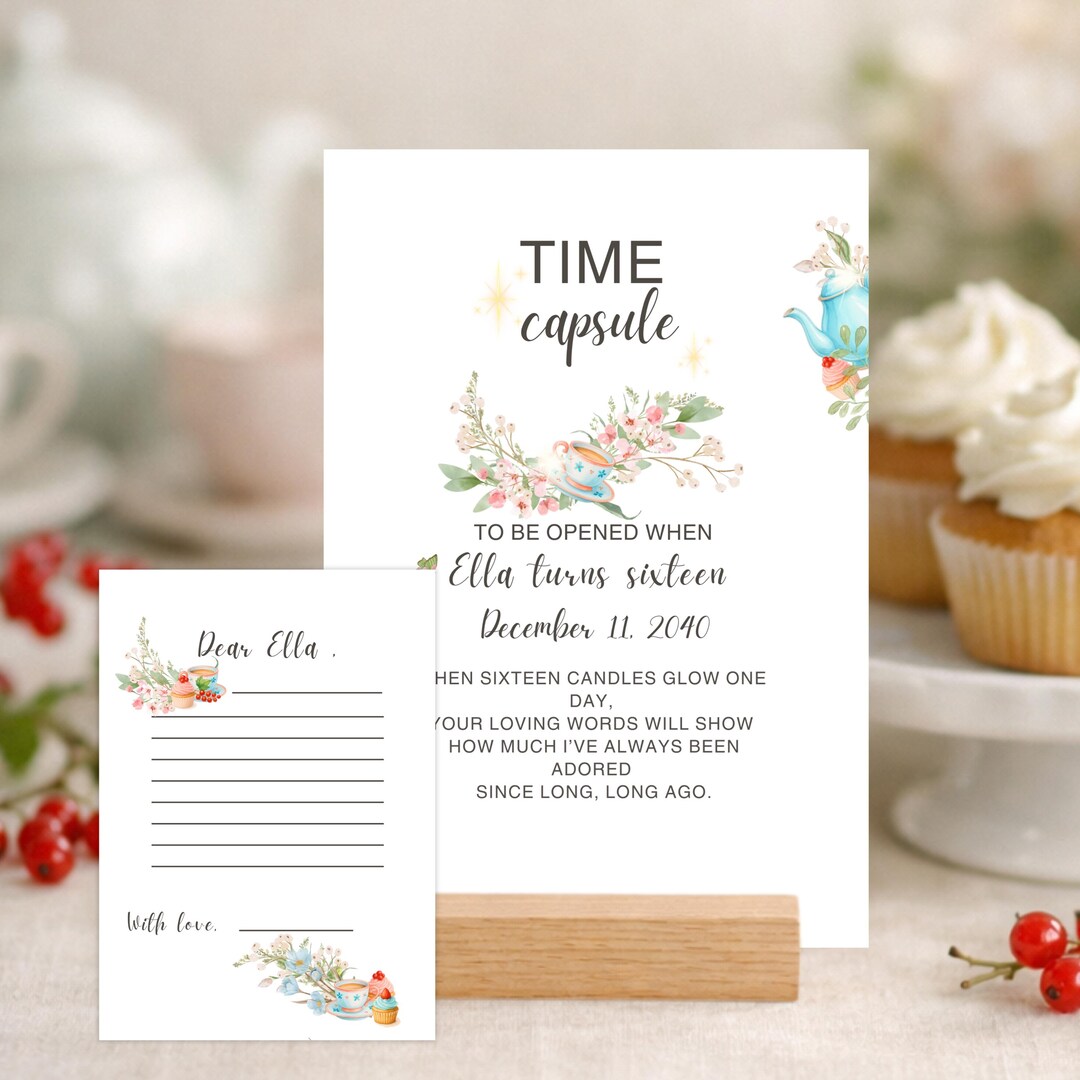 Time Capsule Card Design Examples Time Capsule Cards, First Birthday Keepsake, Pastel Floral Tea Party ...