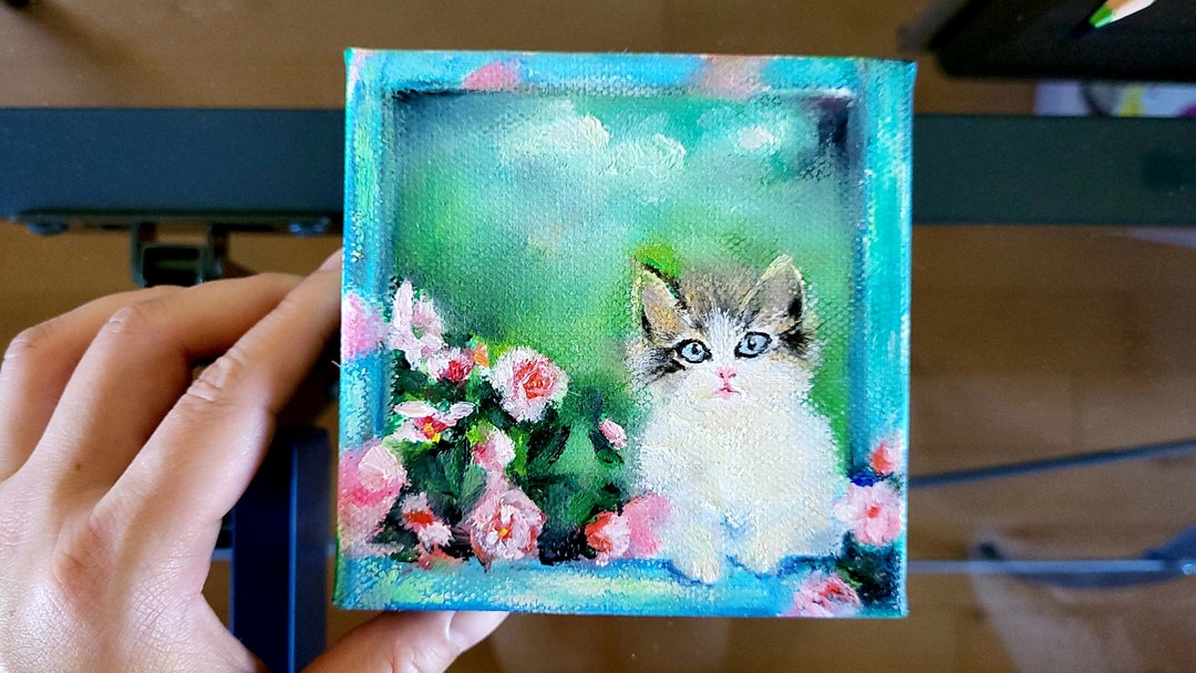 Original Cat Painting Oil Painting of Cute Kittenmini Etsy