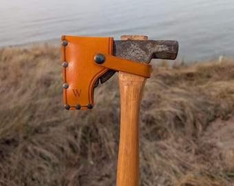 Adjustable Leather Carpenter's Hatchet Sheath, Personalized Handmade Axe Cover