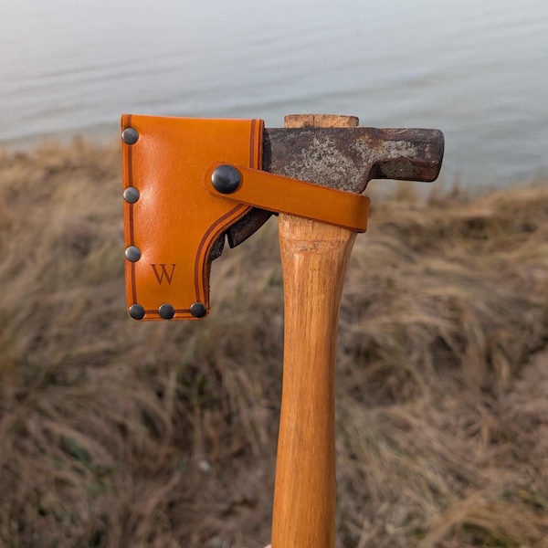 Adjustable Leather Carpenter's Hatchet Sheath, Personalized Handmade Axe Cover
