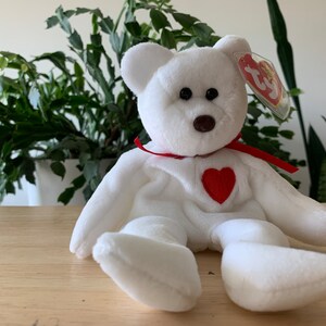 vintage TY Beanie Babies Valentino Bear stuffed animal plush toy (brown nose)